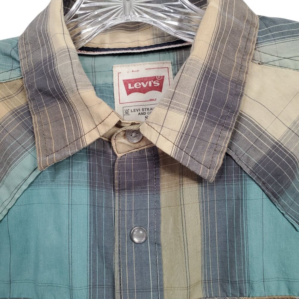 Levis Mens S Shirt Plaid Western Pearl Snap Casual Lightweight Cowboy Ranch - Picture 4 of 11